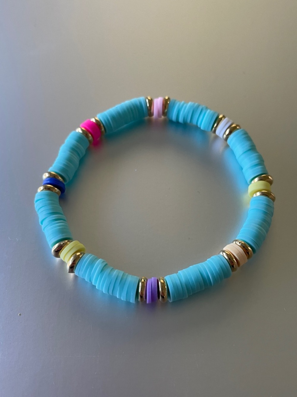 Blue Stretch Heishi Bead Bracelet with Pastel Accents